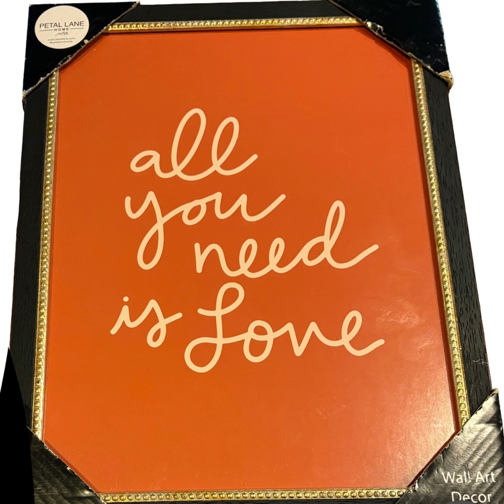 PETAL LANE HOME NWT framed under glass wall art -11x15 -all you need is love